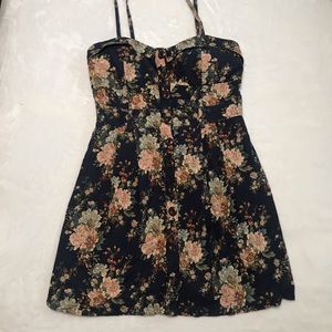 Body Central Blue Linen Floral Dress